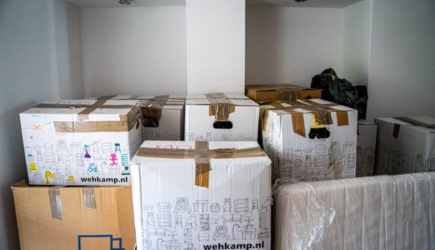 Cardboard boxes packed for a home move